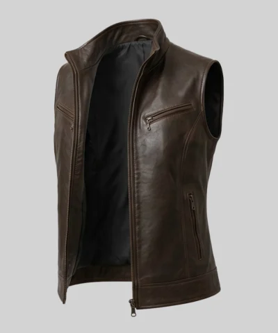 Dark Brown Biker Leather Vest For Women