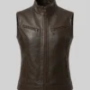 Dark Brown Biker Leather Vest For Womens