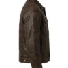 Dark Brown Distressed Trucker Leather Jacket