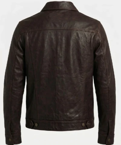 Dark Brown Leather Trucker Jacket