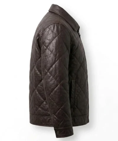 Dark Brown Oversized Quilted Leather Jacket