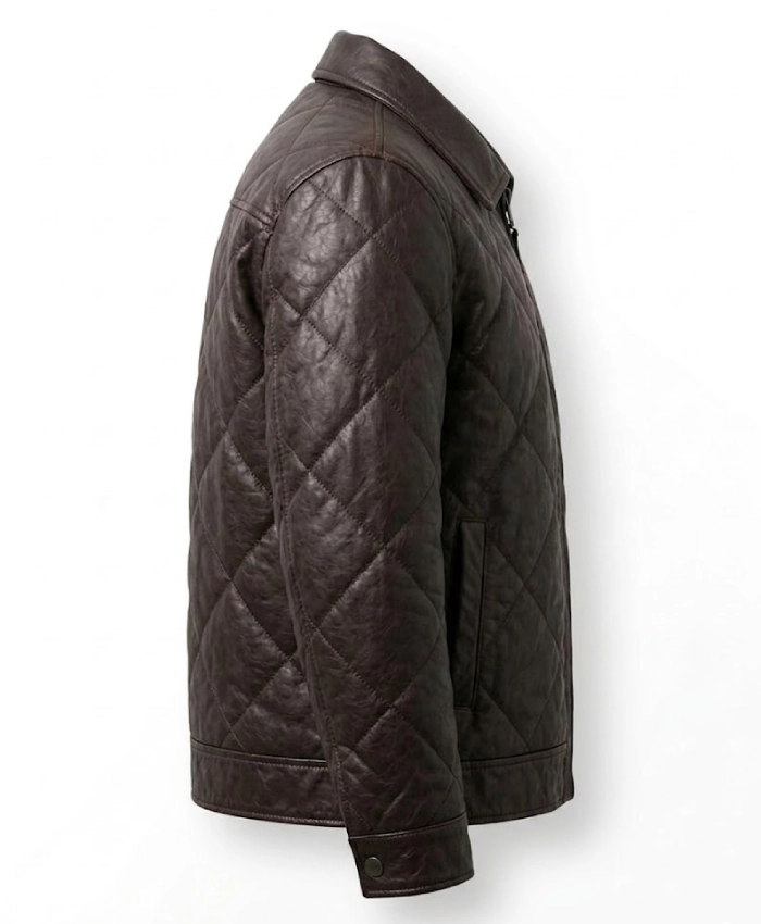 Dark Brown Oversized Quilted Leather Jacket
