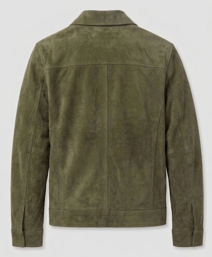 Dark Green Suede Leather Jacket For Sale