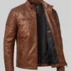 Distressed Cafe Racer Biker Brown Motorcycle Leather Jacket For Mens
