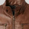 Distressed Cafe Racer Biker Brown Motorcycle Leather Jacket Men