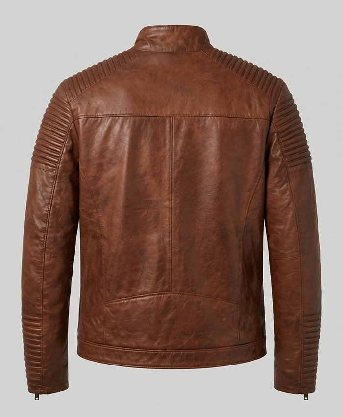 Distressed Cafe Racer Biker Brown Motorcycle Leather Jacket Mens