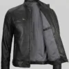 Dodge Black Lambskin Cafe Racer Jacket Mens