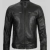 Dodge Mens Black Lambskin Cafe Racer Jacket
