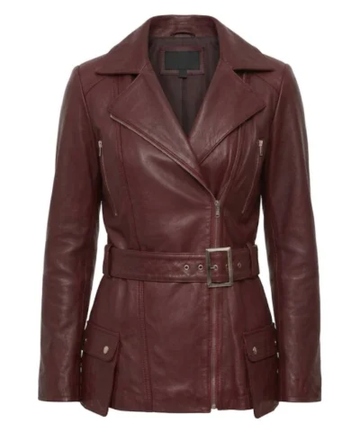 Fashion Asymmetrical Burgundy Real Biker Leather Jacket