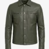 Four Pockets Olive Green Leather Jacket