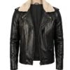 Furton Black Leather Biker Jacket