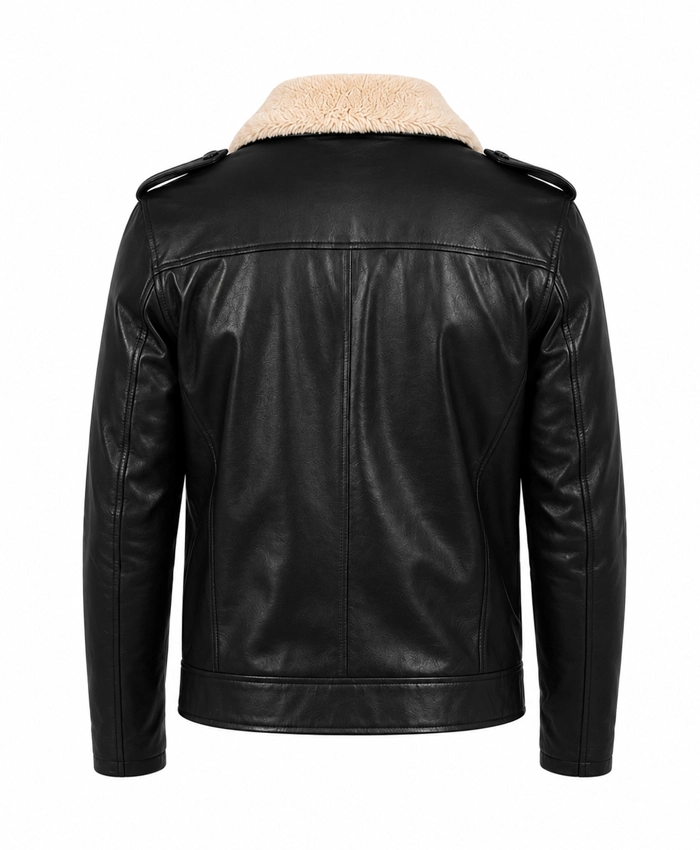 Furton Black Leather Biker Jacket - Image 4