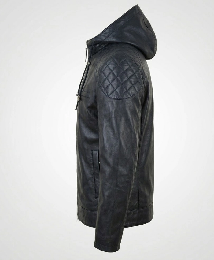 Genuine Leather Hood Biker Jacket