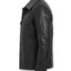 Grey Collar Black Waxed Leather Trucker Jacket