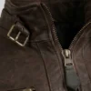 Heritage Brown Leather Multi-Pocket Field Jacket For Mens Close Up Front and collar