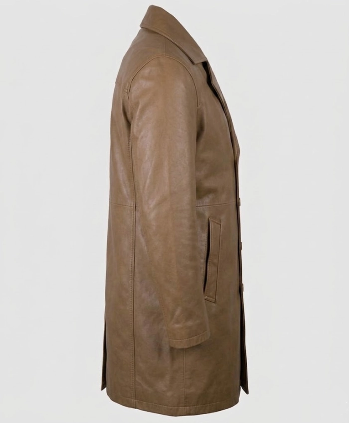 Lambskin Leather Brown Trench Car Coat For Sale