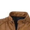 Lambskin Leather Camel Brown Biker Style Jacket For Collar Close Up