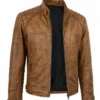Lambskin Leather Camel Brown Biker Style Jacket Mens