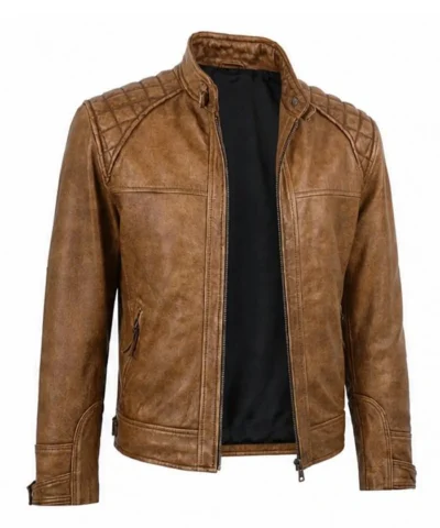 Lambskin Leather Camel Brown Biker Style Jacket Mens