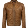 Lambskin Leather Camel Brown Biker Style Jacket for Mens