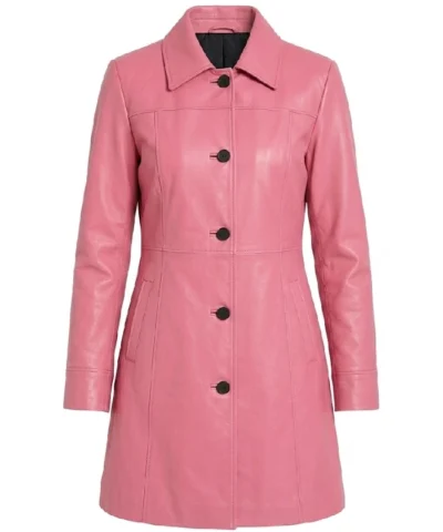 Womens 3/4 Length Leather Pink Car Coat