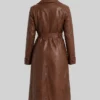 Long Length Cognac Waxed Leather Coat Women