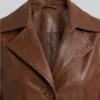 Long Length Cognac Waxed Leather Coat Womens