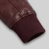 Maroon Cropped Bomber Leather Jacket Women