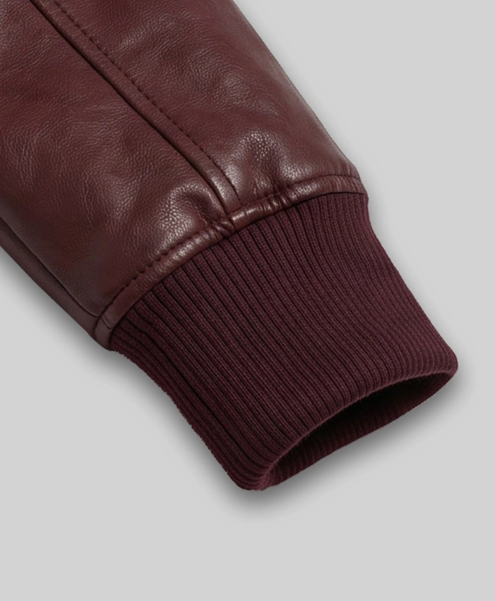 Maroon Cropped Bomber Leather Jacket Women