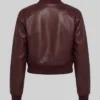 Maroon Cropped Bomber Leather Jacket Womens
