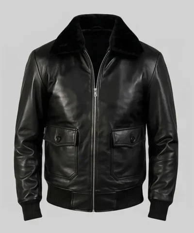 Maurice Black G1 Bomber Leather Jacket For Mens