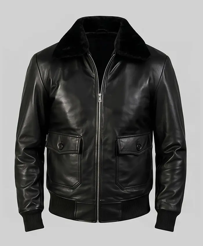 Maurice Black G1 Bomber Leather Jacket For Mens