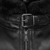Men B3 Bomber Shearling Lined Black Leather Jacket Close Up Fur Collar