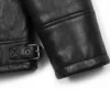 Men B3 Bomber Shearling Lined Black Leather Jacket Close Up Sleeves and hemline