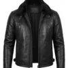 Men B3 Bomber Shearling Lined Black Leather Jacket Front Open Closure View