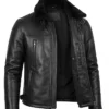 Men B3 Bomber Shearling Lined Black Leather Jacket Front View