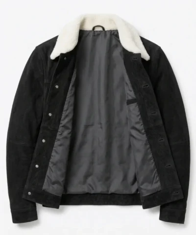 Men Black Suede Shearling Collar Jacket