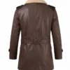 Men Brown Real Cowhide Shearling Aviator Leather Jacket Back View