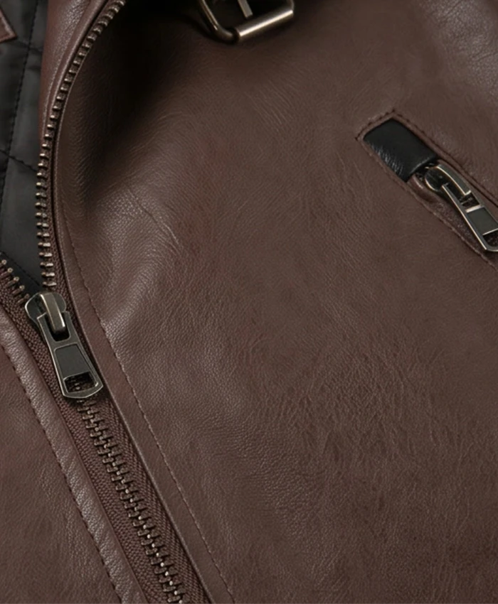 Men's Brown Real Cowhide Shearling Aviator Leather Jacket - Image 6