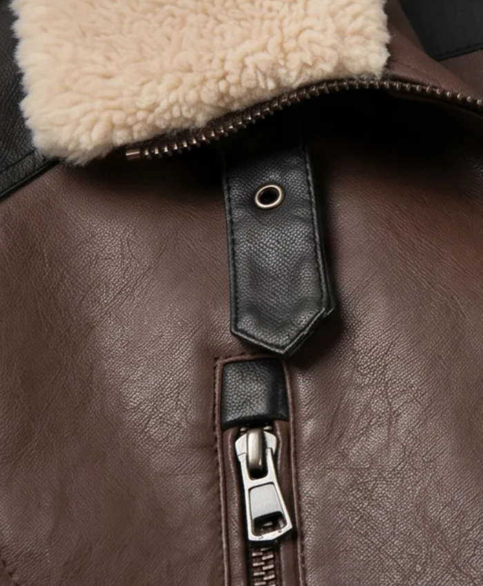 Men's Brown Real Cowhide Shearling Aviator Leather Jacket - Image 5