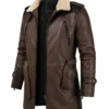 Men Brown Real Cowhide Shearling Aviator Leather Jacket Front View