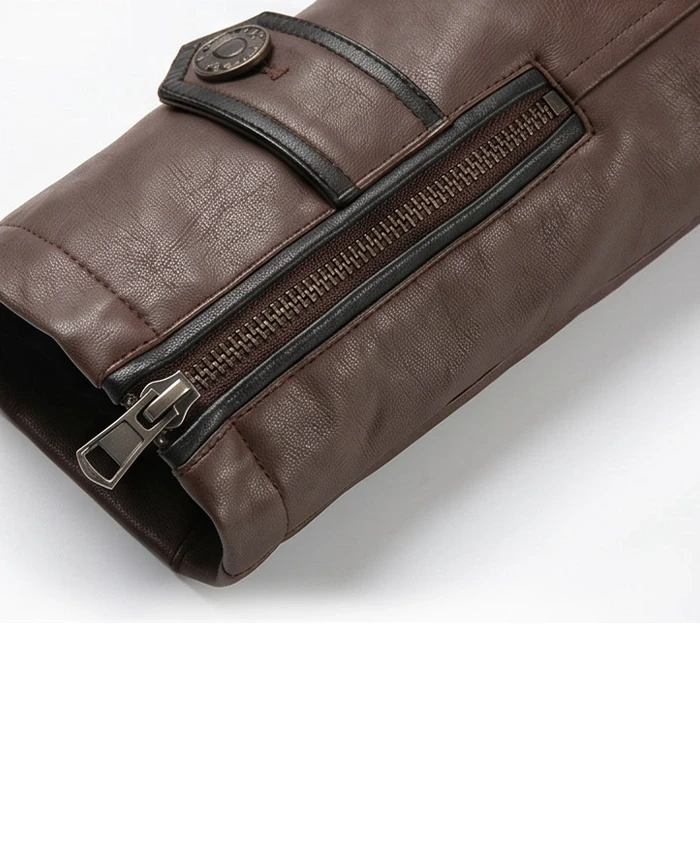 Men Brown Real Cowhide Shearling Aviator Leather Jacket Sleeve Close Up