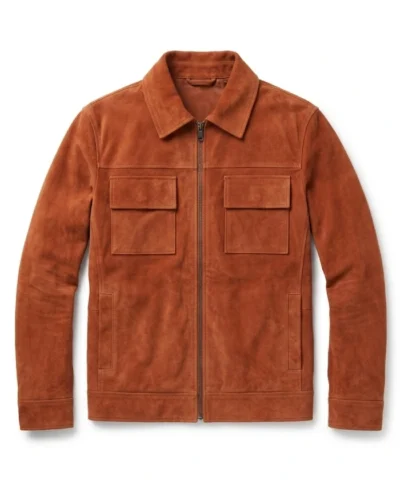 Men Brown Suede Trucker Jacket