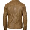 Men Camel Wax Leather Trucker Jacket Back View
