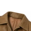 Men Camel Wax Leather Trucker Jacket Collar Close Up