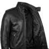 Men Real Cowhide Leather Black Bomber Jacket Front View