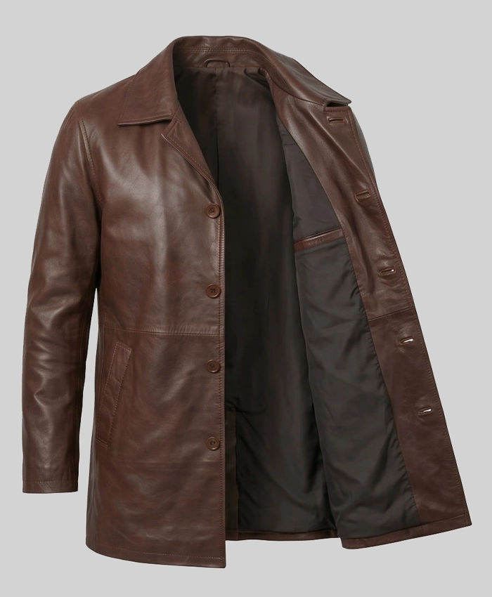 Men Tan Brown Real Lambskin Leather Coat