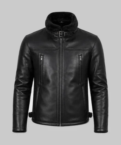 Mens B3 Bomber Shearling Lined Black Leather Jacket