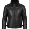 Mens B3 Bomber Shearling Lined Black Leather Jacket Front View
