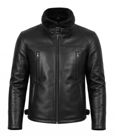 Mens B3 Bomber Shearling Lined Black Leather Jacket Front View